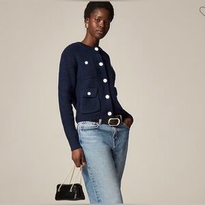 NWT J. Crew Four Pocket Cotton Cardigan Sweater - Navy - Size Medium